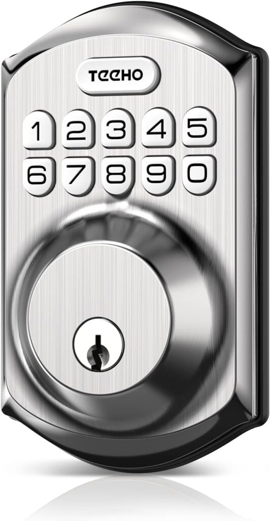 TEEHO TE001 Keyless Entry Door Lock with Keypad - Smart Deadbolt Lock for Front Door with 2 Keys - Auto Lock - Satin Nickel